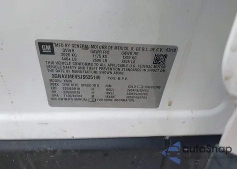 2018 Chevrolet Equinox Premier z USA, uszkodzony, nr VIN 3GNAXMEV5JS625149